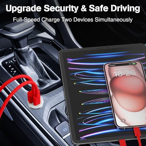 High-Power USB C Car Charger for i Phone 16 & 15 Series – 40 W Dual Port Fast Charging Adapter with 3 FT USB-C to C & A to C Cables – Versatile Compatibility for i Pad, Samsung, and More – Compact Design for On-the-Go Convenience and Enhanced Safety Features