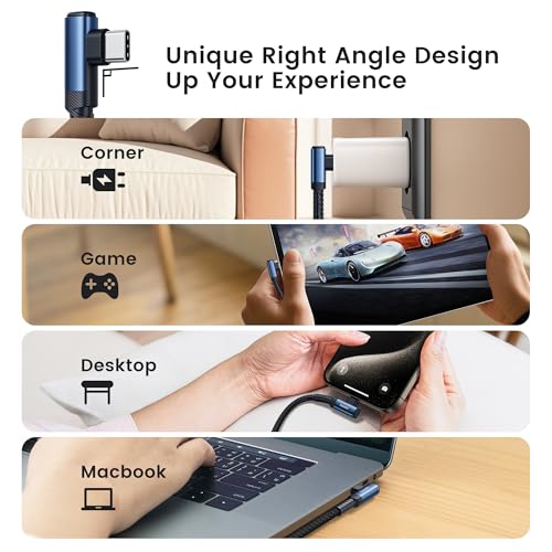 60 W USB-C to USB-C Cable Bundle (2-Pack, 6.6 FT) – Superior Fast Charging & Data Sync with Ergonomic Right Angle Design – Ideal for i Phone 15 Pro Max, Mac Book Air, Samsung S23 Ultra & More – Built to Last with Premium Durability & Versatile Compatibility