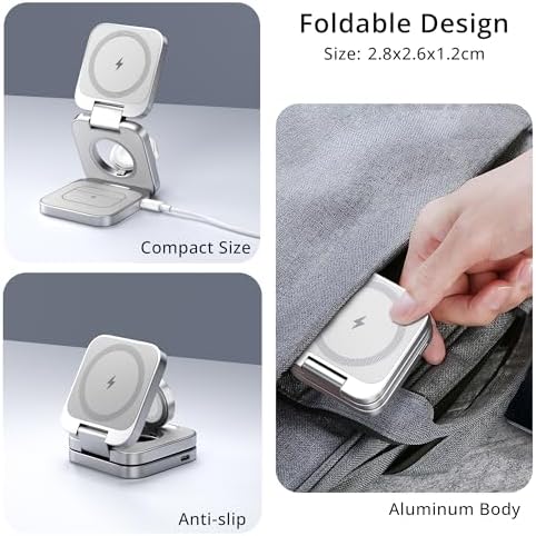 LULULOOK 3-in-1 Magnetic Wireless Charging Station – 15 W Fast Charger for i Phone 16/15/14 Series, 5 W Apple Watch Dock, and Air Pods Compatible with USB-C Cable – Sleek Aluminum Design for Enhanced Efficiency and Universal Device Compatibility