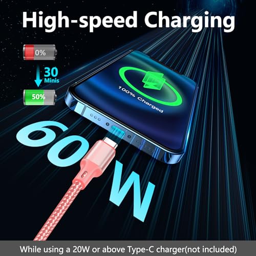 High-Speed 10 FT USB C to USB C Charger Cable – Durable Nylon Braided 3-Pack for Rapid 60 W Charging – Compatible with i Phone 15/16, i Pad Pro, Mac Book, Samsung & Google Devices – Sleek Black Design for Ultimate Flexibility and Reliability