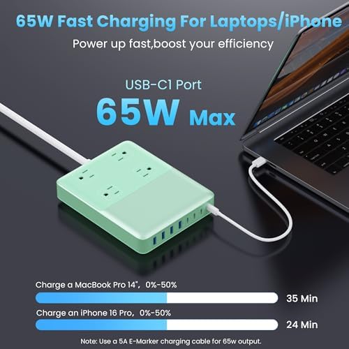 Revolutionize Your Charging Setup with the 12-in-1 USB C Power Strip – 200 W Ga N IV Fast Charger with 4 AC, 4 USB-A, and 4 USB-C Ports, Perfect for Mac Book and i Phone 16/15/14 – 5 ft Cord for Ultimate Flexibility in Home and Office Environments