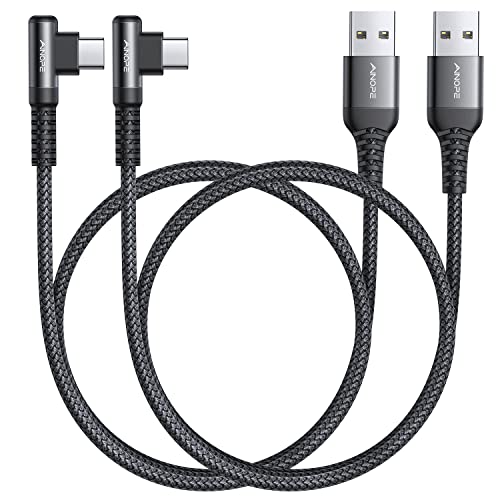 AINOPE Right Angle USB C Cable – 2-Pack (10 ft + 10 ft) Fast Charging 3.1 A Nylon Braided Charger for Enhanced Device Compatibility, Ideal for Gaming and Multitasking, Durable Black Design