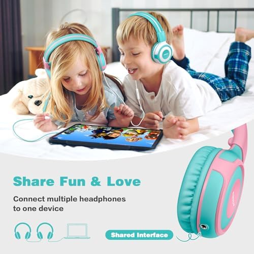 Chic Pink SIMOLIO Kids Headphones with Microphone – Volume-Limited Wired Design for Safe Listening – Adjustable Sound Levels (75/85/94 d B) for Hearing Protection – Perfect for School, Travel, and Home Use – Durable and Comfortable Fit for Active Young Listeners – Compatible with Smartphones & Tablets for Versatile Use