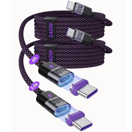 240 W High-Speed Magnetic USB C Charging Cable Set – 2-Pack (3.9 ft & 6 ft) Braided Type C Charger for Phones, Mac Books & i Pads – Ultimate Durability & Enhanced Compatibility for Fast Charging Solutions