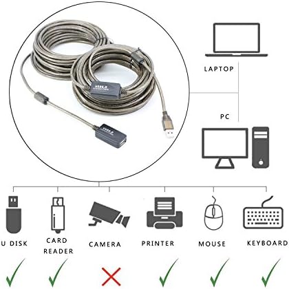 PASOW 50-Foot USB 2.0 A Male to A Female Active Extension Cable with Signal Booster and LED Indicator – Optimal High-Speed Data Transfer for Printers, Keyboards, Game Consoles, and More – Perfect for Home & Office Connectivity Solutions