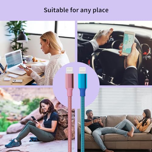 Ultra-Fast 240 W 4-in-1 USB C Charging Cable with Breathing Light Indicator – Multi-Device Compatibility for i Phone, i Pad, Samsung Galaxy, and Mac Book – 5 Ft Durable Cord in Stylish Purple for Efficient Data Sync and Enhanced Charging Performance