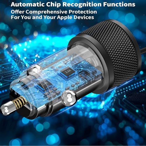 Rombica 105 W MFi Certified Dual USB-C & USB-A Fast Car Charger for i Phone 16 Pro Max – Ultimate Portable Power Solution with 6 FT Coiled Type-C Cable for Rapid Charging on the Go, Perfect for Road Trips and Daily Commuting