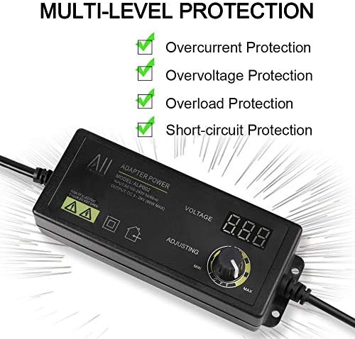 Versatile 3 V-24 V DC Power Supply Adapter – 1.5 A 36 W Adjustable Voltage Converter with LED Volt Display, 8 Interchangeable Plugs & Polarity Reversal Cord for Ultimate Compatibility in Electronic Projects