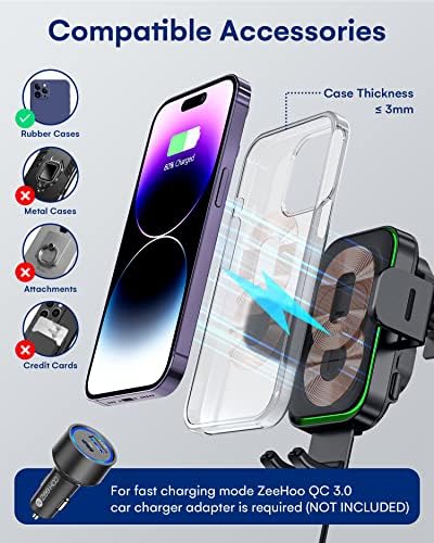 ZEEHOO DUOXX 15 W Fast Wireless Car Charger with Auto-Clamping Technology – High-Speed Dual Coils Phone Holder for i Phone 15, Samsung S23 Ultra & More – Versatile Dashboard & Vent Mount with Smart Sensor for Ultimate Convenience