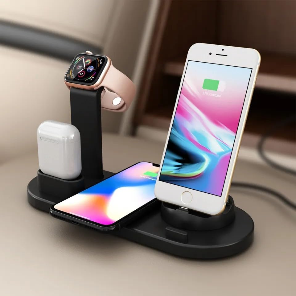 Sleek Multi-Device Wireless Charging Station for Apple & Samsung – Fast Universal Charger Stand with Safety Features for Effortless Power Management, Black – Optimize Your Charging Experience Today