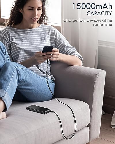 Feeke 15,000 m Ah Dual USB Portable Charger – High-Speed Power Bank with 5 V/3.1 A Output for Rapid Device Charging – Ideal for Smartphones, Tablets, and USB Gadgets – Sleek Black Design for Effortless Portability and Enhanced Device Compatibility