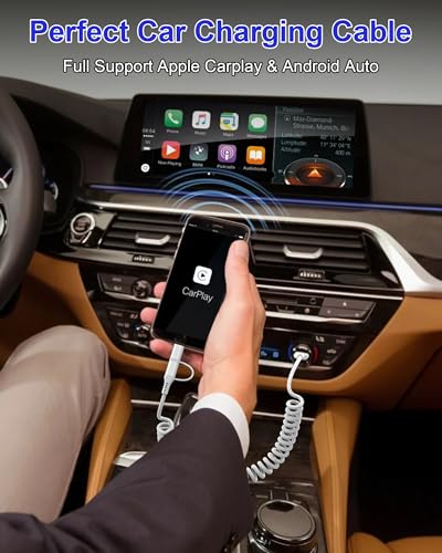 Versatile 2-in-1 Coiled Pink Charger Cable – USB to Lightning & USB-C for Fast Charging & Data Transfer, Compatible with i Phone 11-16 & Android Devices, Supports Apple Car Play & Android Auto, Stylish & Durable Design for Effortless Connectivity