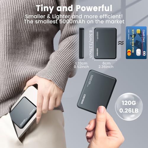 Pocket-Sized 5000 m Ah Magnetic Wireless Charger – Ultra-Slim Power Bank with PD 20 W Fast Charging for i Phone 16/15/14/13 | Essential Travel Accessory with USB-C Compatibility for On-the-Go Power Solutions