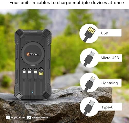 Ultimate Outdoor Solar Power Bank – 20,000 m Ah High-Capacity Charger with Integrated USB, Micro USB & Type-C Cables, Waterproof Design, 15 W Wireless Charging & 12 V Turbo Charge Technology (Blue) for Adventurers and Daily Users – Unmatched Durability & Versatile Compatibility