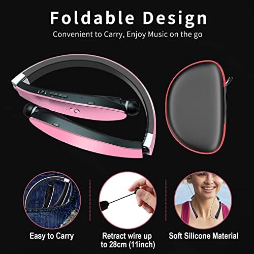 Premium Foldable Bluetooth Headphones – Wireless Neckband Headset with Retractable Earbuds, Noise Cancelling Technology for Sports & Exercise (Gold) – Ultimate Comfort and Seamless Connectivity with Stylish Carrying Case