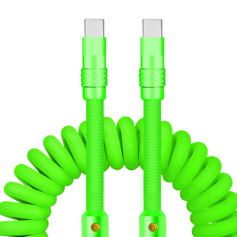 Experience Unmatched Charging Versatility with the Chubbycable Curly Chubby – 240 W High-Speed Retractable USB-C Cable, Extends 2.29 to 3.6 FT, Ideal for Car Play & Android Auto, Stylish Dark Blue and Green Coiled Design for Effortless Organization and Durability