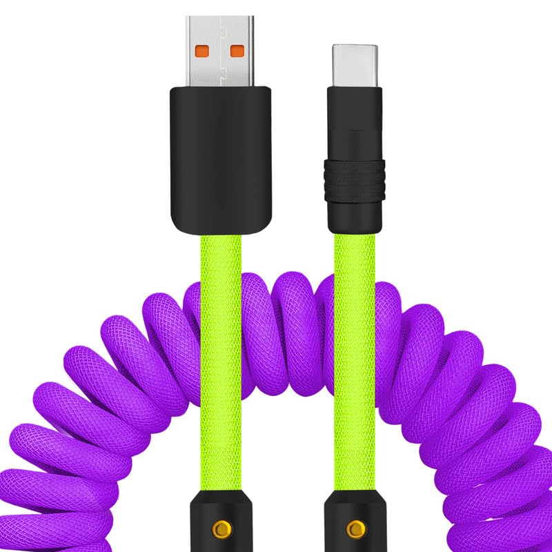 Experience Unmatched Charging Versatility with the Chubbycable Curly Chubby – 240 W High-Speed Retractable USB-C Cable, Extends 2.29 to 3.6 FT, Ideal for Car Play & Android Auto, Stylish Dark Blue and Green Coiled Design for Effortless Organization and Durability