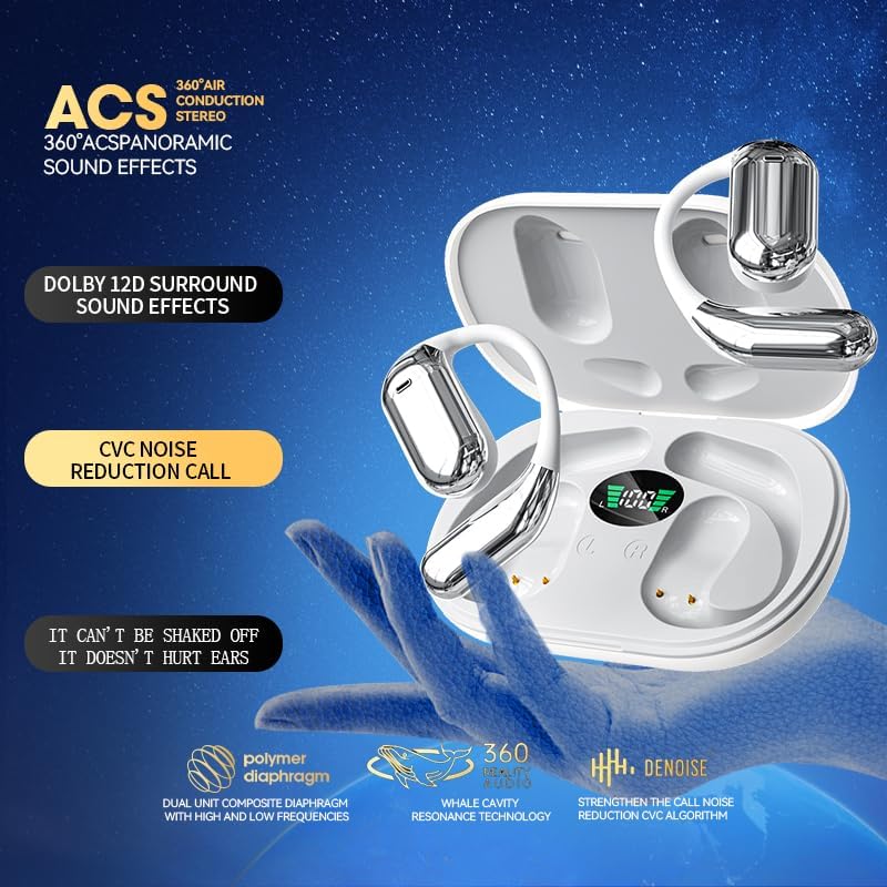 Sleek White Wireless Bluetooth Earbuds with Secure Hooks – 50-Hour Playtime & LED Charging Case for Ultimate Convenience | Waterproof & Sweat-Resistant Design Perfect for Fitness Activities | Ergonomic Comfort for Running & Active Lifestyles | Built-in Microphone for Clear Hands-Free Calling | Fast Pairing Technology for Hassle-Free Connectivity