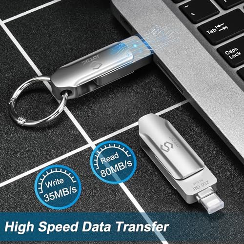 JSL JDTDC 256 GB Apple MFi Certified Photo Storage Stick – High-Speed Dual Connector USB-C & Lightning Drive for i Phone, i Pad, and Android – Ultimate External Backup Solution for Effortless Data Management and Memory Organization