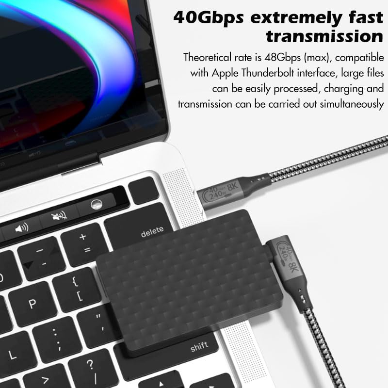 Elevate Your Connectivity with a 6-Foot USB4 Cable – Ultra-Fast 40 Gbps Data Transfer, 8 K HD Display Support, and 240 W Rapid Charging – Flexible 90-Degree Right Angle USB-C Design for Optimal Performance in Tight Spaces and Seamless Compatibility with Thunderbolt 3 & 4 Devices