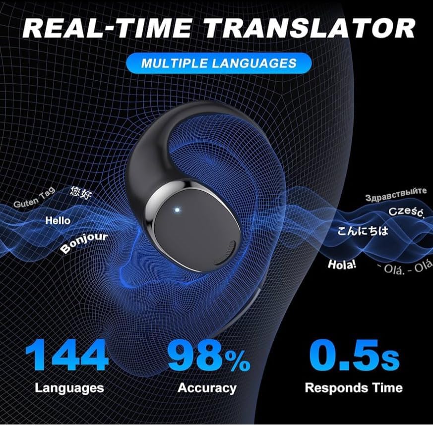 Revolutionary AI Translation Earbuds for Instant Multilingual Conversations – Effortless 3-in-1 Bluetooth Device for Travel, Business, and Education, Waterproof Design with Comfort Fit, Compatible with i OS & Android for Enhanced Listening and Learning Experience in 144 Accents and Languages