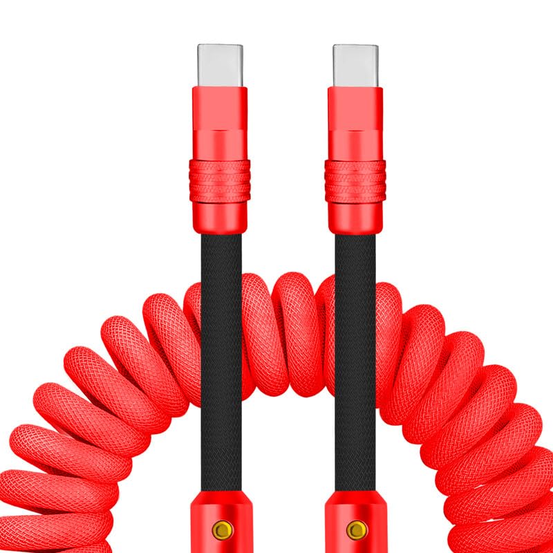 Experience Unmatched Charging Versatility with the Chubbycable Curly Chubby – 240 W High-Speed Retractable USB-C Cable, Extends 2.29 to 3.6 FT, Ideal for Car Play & Android Auto, Stylish Dark Blue and Green Coiled Design for Effortless Organization and Durability