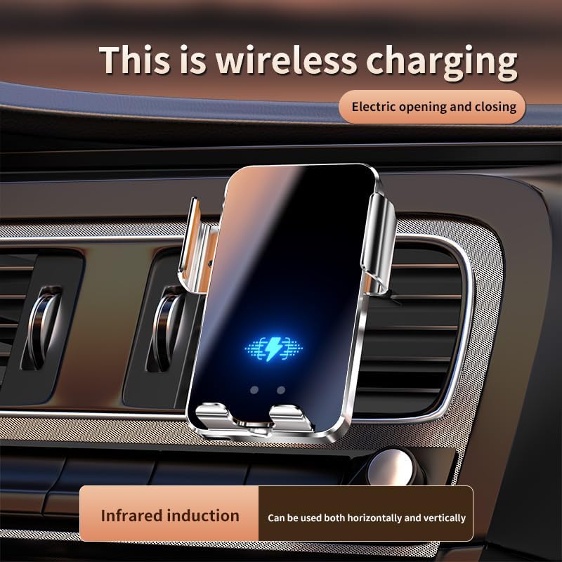 15 W Fast Wireless Car Charger Mount with Auto Clamping – Smart Charging Solution for i Phone 16/15/14/13/12 Pro Max & Samsung Galaxy S24/S23/S22 – Versatile 2-in-1 Design for Safe Driving & Convenient Navigation – Adjustable Viewing Angle – Qi-Compatible for Optimal Performance – Ideal for Any Phone Case Under 6 mm Thickness – Built-in Battery for Wireless Operation Up to 500 Uses – Tangle-Free Experience for Effortless Connectivity and Safety on the Road