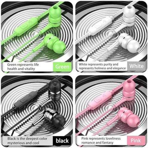 Experience Superior Sound with 4-Pack Wired Earbuds Featuring Microphone – Ideal In-Ear Earphones for School and Daily Use – Deep Bass Audio, Noise Isolation, and Universal 3.5 mm Compatibility with i Phone, i Pad, Samsung, and Google Devices in Black, White, Pink, and Green – Lightweight Design for All-Day Comfort and Clear Calls