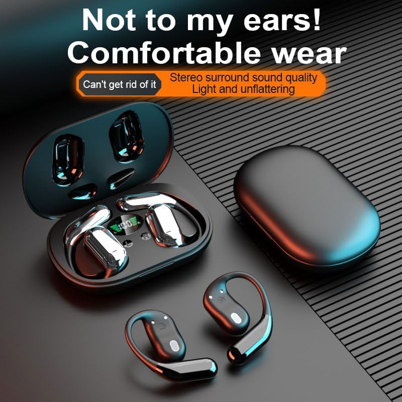 Open Ear True Wireless Sports Earbuds with Bluetooth 5.4 – Advanced Waterproof Headphones for Active Lifestyles Featuring 10 Hours Playtime, 80 Hours Standby, Secure Ear Hooks, Built-in Mic, and LED Display Charging Case for Effortless Battery Management and Enhanced Fitness Performance