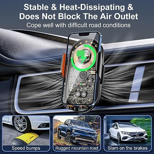 15 W Qi Fast Wireless Car Charger Mount with Auto Clamp – Universal Phone Holder for 4.7-7.2 Inch Devices – Effortless Charging & Enhanced Compatibility for i Phone and Samsung Users