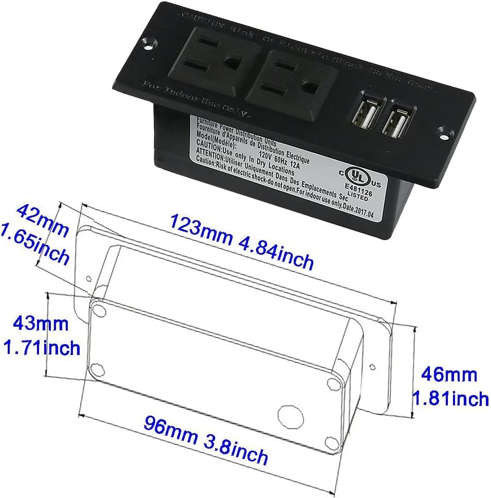 Recessed USB C Power Station for Fast Charging: 2 Outlets & 2 USB Ports (PD20 W & QC18 W) – Space-Saving Desktop Power Strip with Flat Plug for Easy Mounting on Desks, Sofas, Cabinets, and Nightstands (Sleek Black Finish) – Optimal Power Supply Solution for Home & Office Use