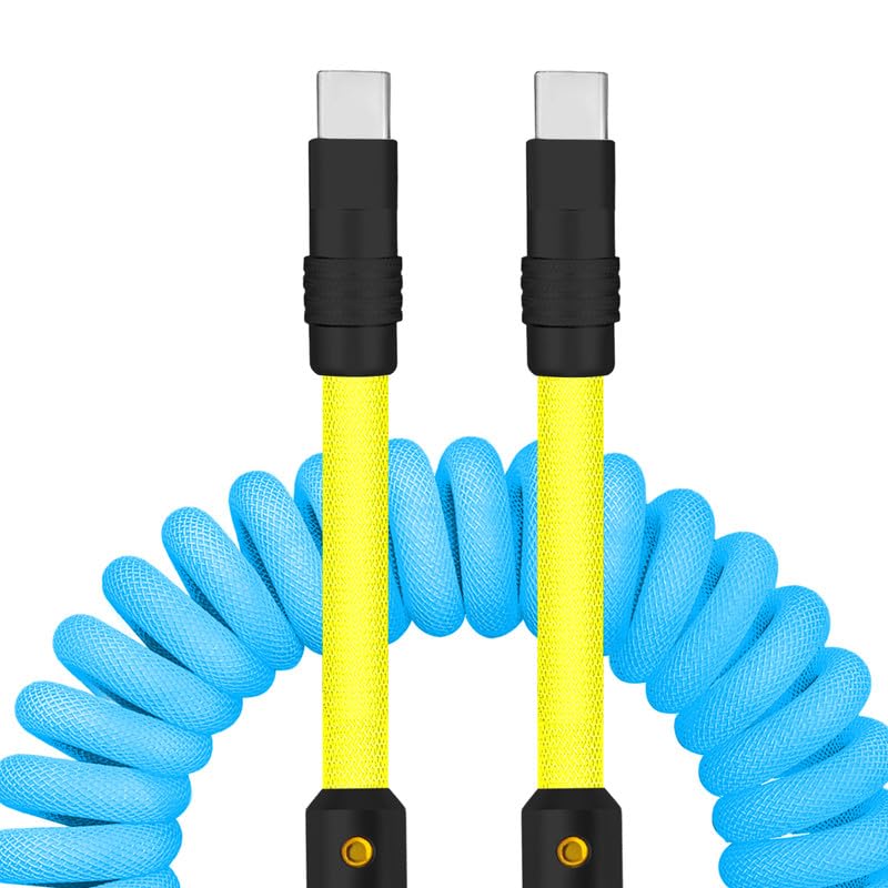 Experience Unmatched Charging Versatility with the Chubbycable Curly Chubby – 240 W High-Speed Retractable USB-C Cable, Extends 2.29 to 3.6 FT, Ideal for Car Play & Android Auto, Stylish Dark Blue and Green Coiled Design for Effortless Organization and Durability