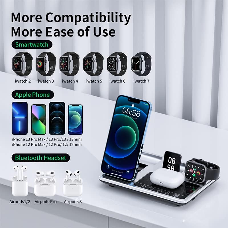 Revolutionary 4-in-1 Wireless Fast Charging Hub with Integrated Alarm Clock & Adjustable Night Light | Travel-Optimized Design for i Phone, Apple Watch, and Air Pods | Ultra-Fast Charging Station for Effortless Multi-Device Power Management and Stylish Portability