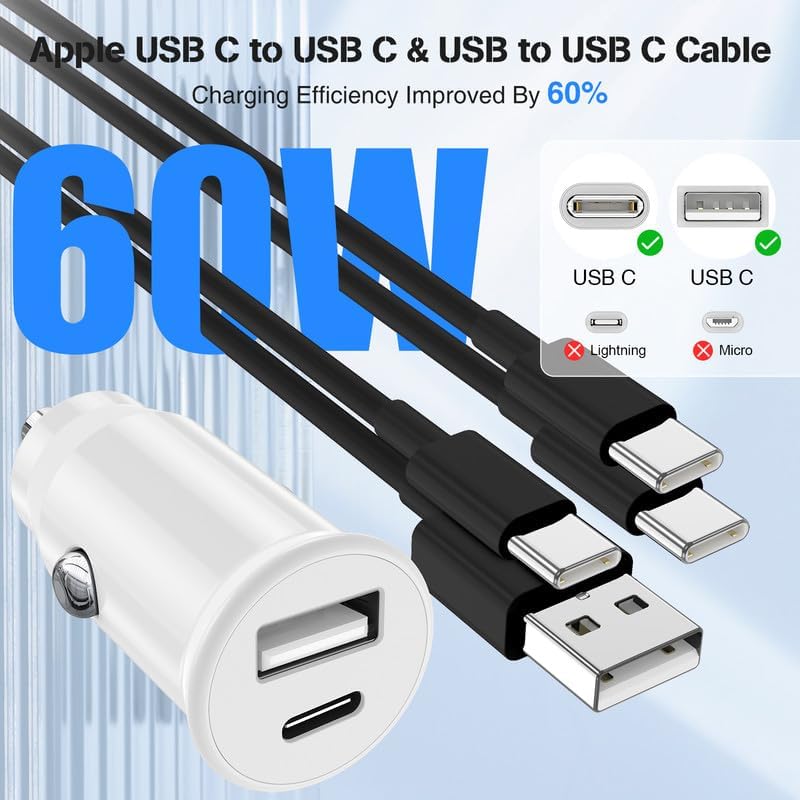 High-Power USB C Car Charger for i Phone 16 & 15 Series – 40 W Dual Port Fast Charging Adapter with 3 FT USB-C to C & A to C Cables – Versatile Compatibility for i Pad, Samsung, and More – Compact Design for On-the-Go Convenience and Enhanced Safety Features