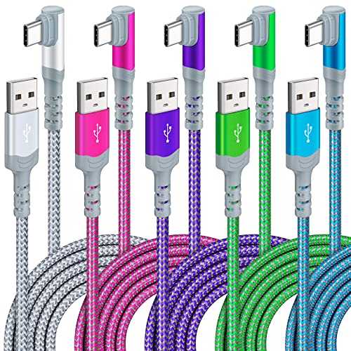 10 FT 5-Pack USB C Charging Cables – Fast 3.1 A Right Angle Nylon Braided Charger for Seamless Compatibility with Samsung S22, i Pad Pro, Mac Book Air & Pixel 7 – Durable, Flexible Power Solution for Home & Travel