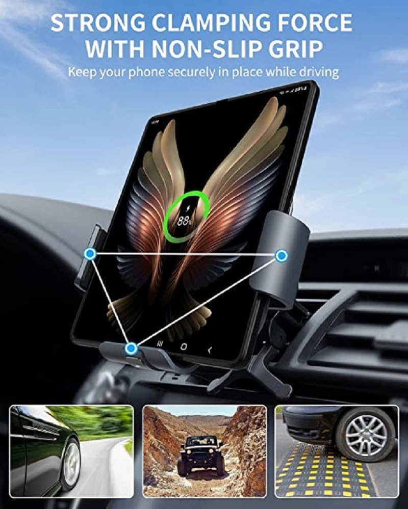 Ultimate Wireless Car Charger Mount for Galaxy Z Fold Series & S22 Ultra – 10 W Fast Auto-Clamping Phone Holder for Air Vent & Dashboard – Effortless Charging & Navigation with Enhanced Compatibility – Sleek Black Design for Modern Vehicles