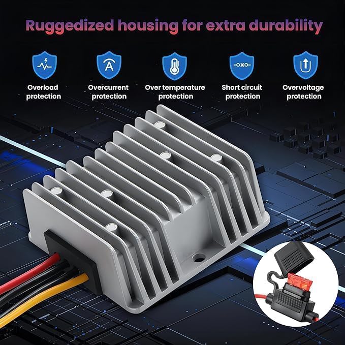 High-Efficiency Waterproof DC/DC Buck Converter: Versatile 20-90 V to 12 V Voltage Regulator for Automotive LED Systems and Heavy-Duty Applications – 20 A Output, 240 W Power Capacity for Reliable Performance in Challenging Environments