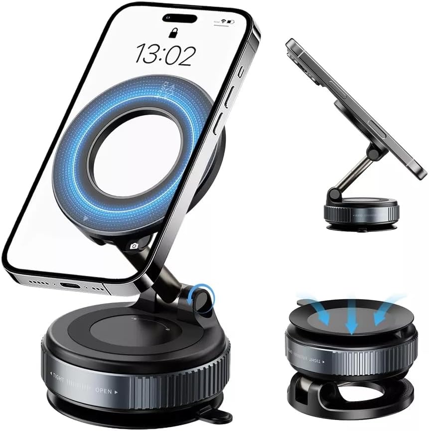 Elevate Your Hands-Free Experience with the Ultra-Strong Magnetic Phone Holder – 360° Adjustable & Foldable Design for Seamless Use in Cars, Gyms, and Beyond – Compatible with i Phone & Android Devices (Sleek Black) – Dependable Stability and Style for Active Lifestyles
