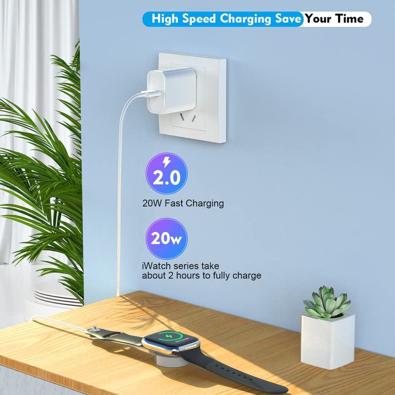 Rapid Charge Apple Watch USB C 20 W Adapter with 6.6 FT Long Cable – Portable Wireless Charging Solution for All Apple Watch Series 9/8/7/SE/6/5/4/3/2/1 – Ideal for On-the-Go Users Seeking Speed and Flexibility