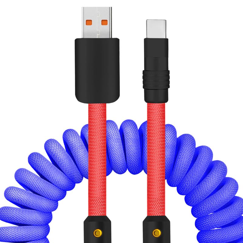 Experience Unmatched Charging Versatility with the Chubbycable Curly Chubby – 240 W High-Speed Retractable USB-C Cable, Extends 2.29 to 3.6 FT, Ideal for Car Play & Android Auto, Stylish Dark Blue and Green Coiled Design for Effortless Organization and Durability