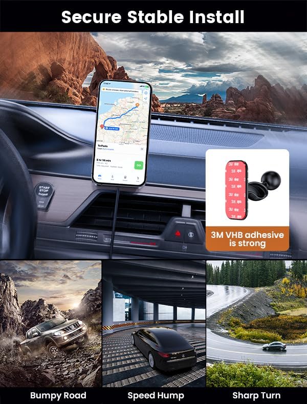 MOKPR 15 W Mag Safe Car Charger & Magnetic Phone Holder – Effortless Fast Wireless Charging with Dynamic LED RGB Lighting for i Phone 15/14/13/12 Series – Stylish Dash & Air Vent Mount for Enhanced Driving Experience and Convenient Accessibility