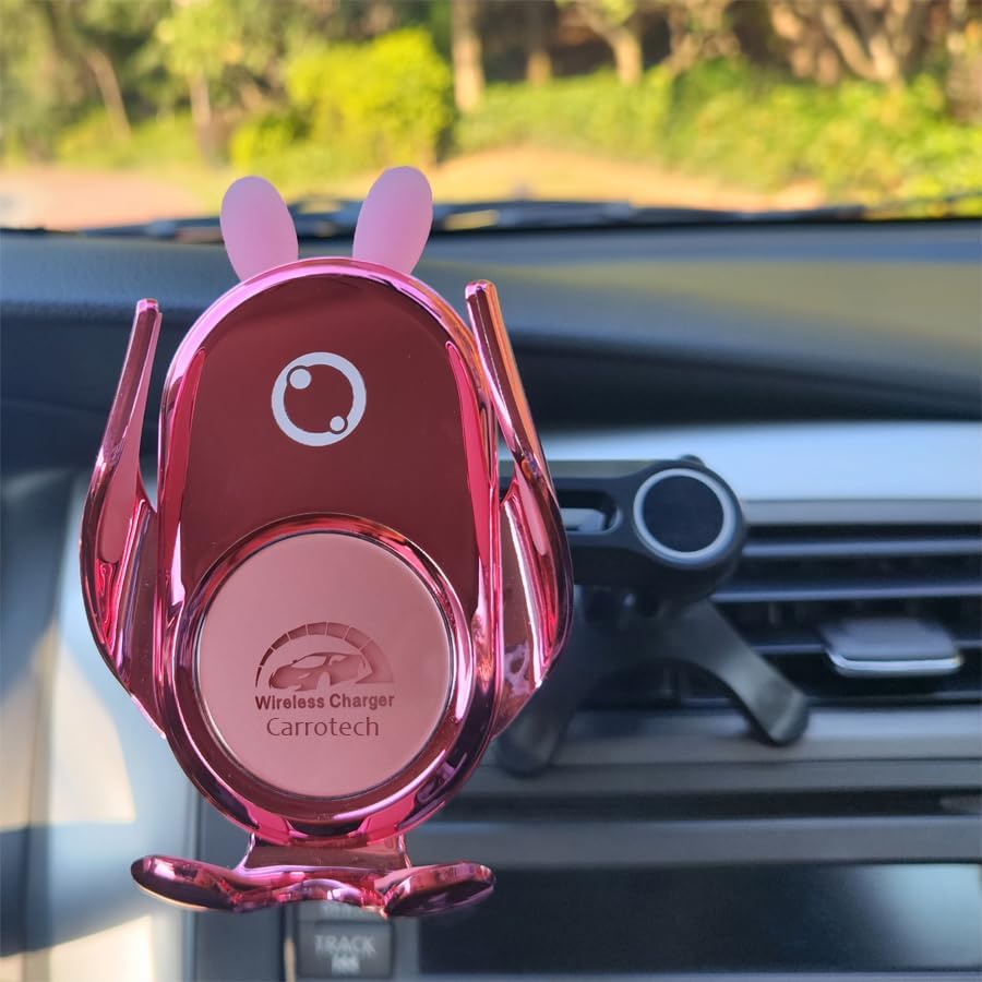 Sleek Red Demon Wireless Car Charger Mount for Women – 15 W Fast Charging Auto Clamping Phone Holder for i Phone & Samsung – Stylish Vehicle Accessory with Effortless Installation & Enhanced Compatibility