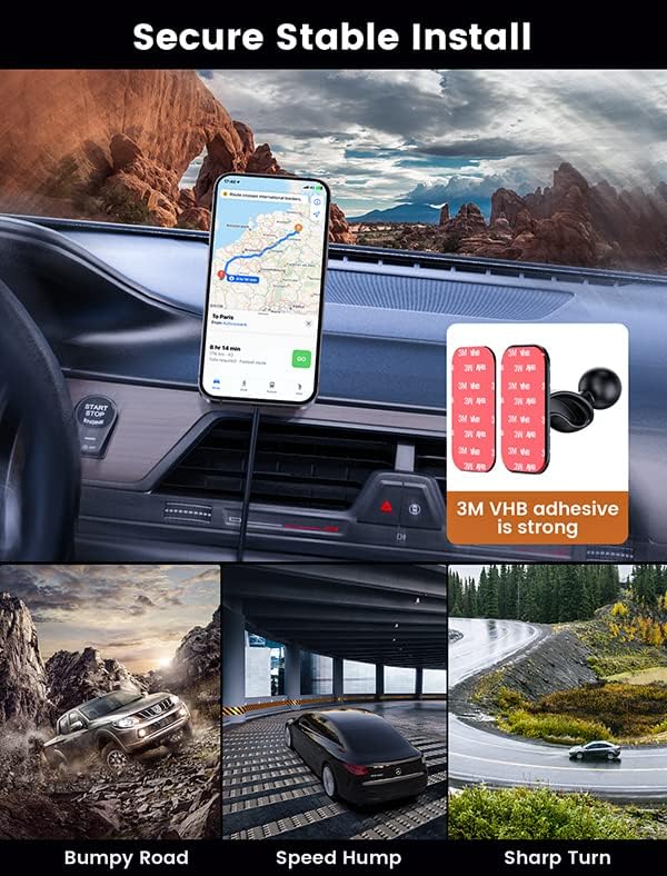 MOKPR 15 W Mag Safe Car Charger & Magnetic Phone Holder – Effortless Fast Wireless Charging with Dynamic LED RGB Lighting for i Phone 15/14/13/12 Series – Stylish Dash & Air Vent Mount for Enhanced Driving Experience and Convenient Accessibility