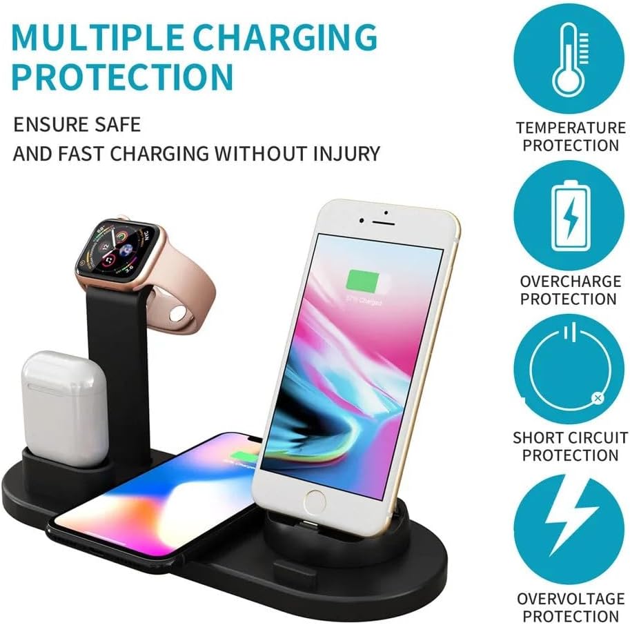 Sleek Multi-Device Wireless Charging Station for Apple & Samsung – Fast Universal Charger Stand with Safety Features for Effortless Power Management, Black – Optimize Your Charging Experience Today