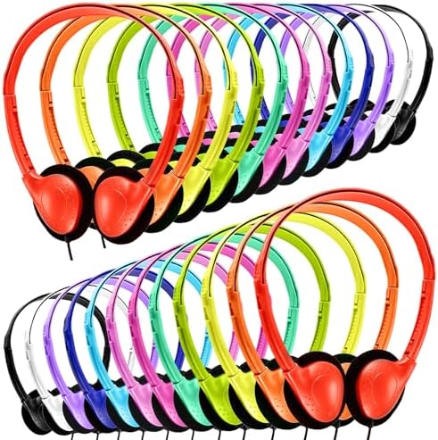 Classroom-Ready Wired Headphones – 25 Pack Durable On-Ear Audio Solution for Students, Comfortable Fit for Enhanced Learning, Ideal for Group Activities and Educational Use