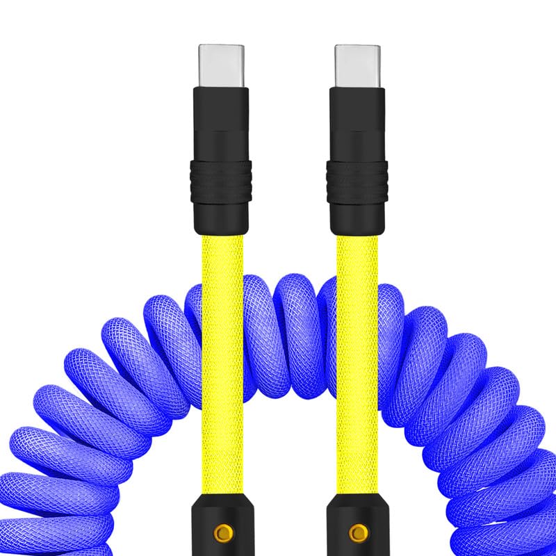 Experience Unmatched Charging Versatility with the Chubbycable Curly Chubby – 240 W High-Speed Retractable USB-C Cable, Extends 2.29 to 3.6 FT, Ideal for Car Play & Android Auto, Stylish Dark Blue and Green Coiled Design for Effortless Organization and Durability