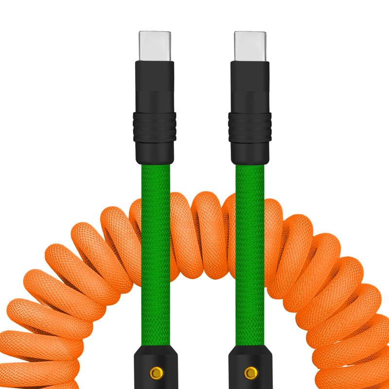 Experience Unmatched Charging Versatility with the Chubbycable Curly Chubby – 240 W High-Speed Retractable USB-C Cable, Extends 2.29 to 3.6 FT, Ideal for Car Play & Android Auto, Stylish Dark Blue and Green Coiled Design for Effortless Organization and Durability