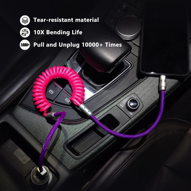 Experience Unmatched Charging Versatility with the Chubbycable Curly Chubby – 240 W High-Speed Retractable USB-C Cable, Extends 2.29 to 3.6 FT, Ideal for Car Play & Android Auto, Stylish Dark Blue and Green Coiled Design for Effortless Organization and Durability