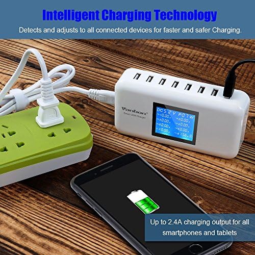 60 W High-Speed 8-Port USB Charging Hub with LCD Display – Efficient Multi-Device Charging Station for Smartphones, Tablets, and More – Compact Design for Home or Office Use