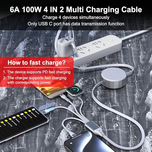 Revolutionary 4-in-2 Retractable Charging Cable: 100 W Fast Charge for i Phone 16, i Pad, and Apple Watch Series 10-1 – Ultimate Travel Companion for Efficient Multi-Device Power Solutions